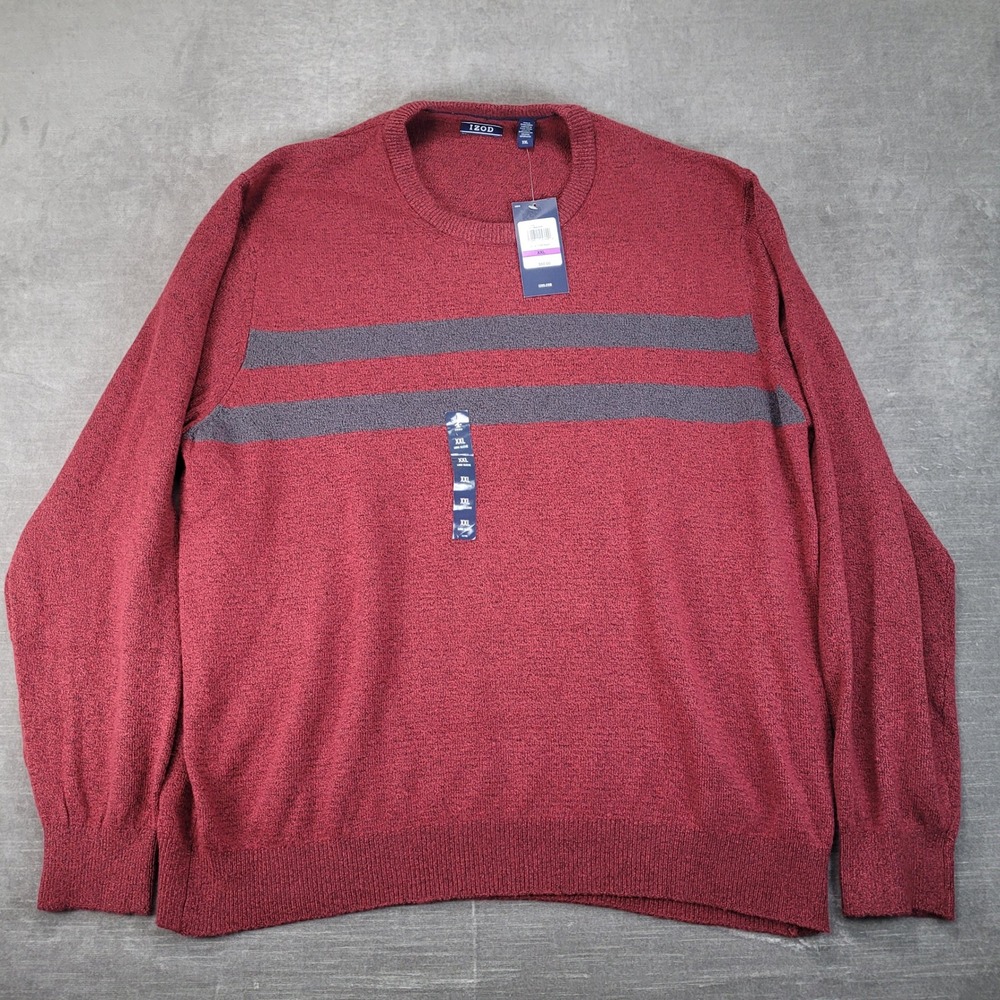 IZOD Mens XXL Velvet Maroon Stripe Crew Neck Sweater New